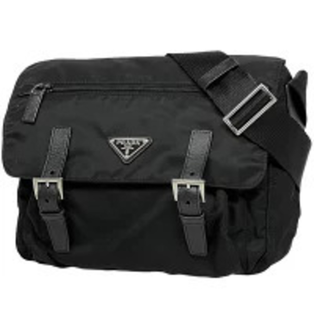 Prada Plate Shoulder Bag Messenger Crossbody Nero Black